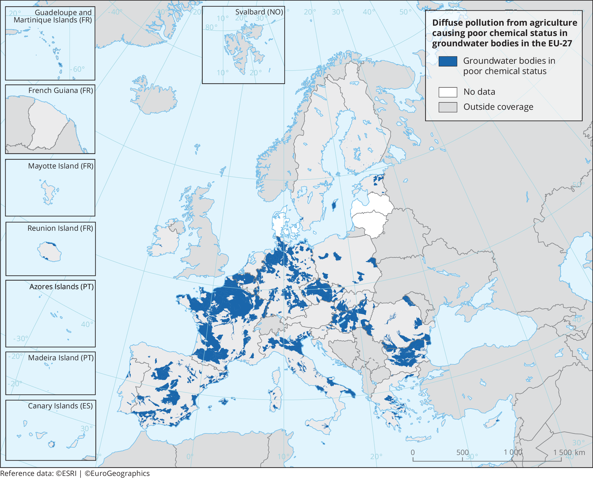 Diffuse pollution from agriculture causing poor chemical status in groundwater bodies in the EU-27