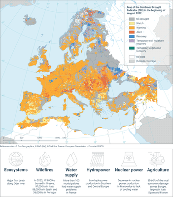 Map of the Combined Drought Indicator (CDI) in the beginning of August 2022