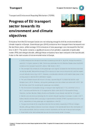 Progress of EU transport sector towards its environment and climate objectives