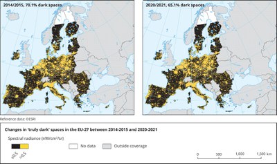 Map 1. Changes in ‘truly dark’ spaces in the EU-27 between 2014-2015 and 2020-2021