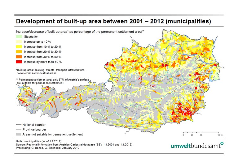 Development of built-up area between 2001-2012 (municipalities)