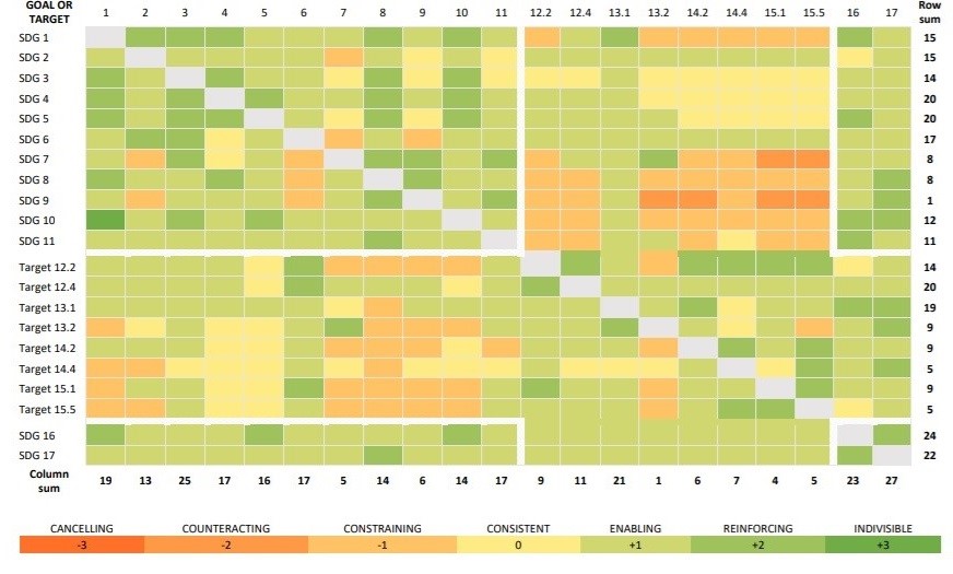 Figure 1: Cross-impact matrix with interactions between 21 targets and goals 